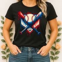 American Baseball Drip Graffiti Ball & Bat Women's T-Shirt thumb 2