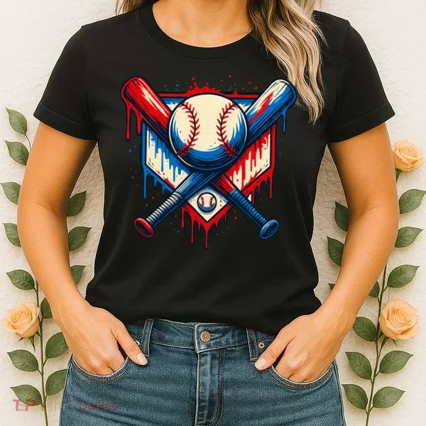 American Baseball Drip Graffiti Ball & Bat Women's T-Shirt