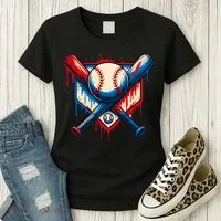 American Baseball Drip Graffiti Ball & Bat Women's T-Shirt thumb 3