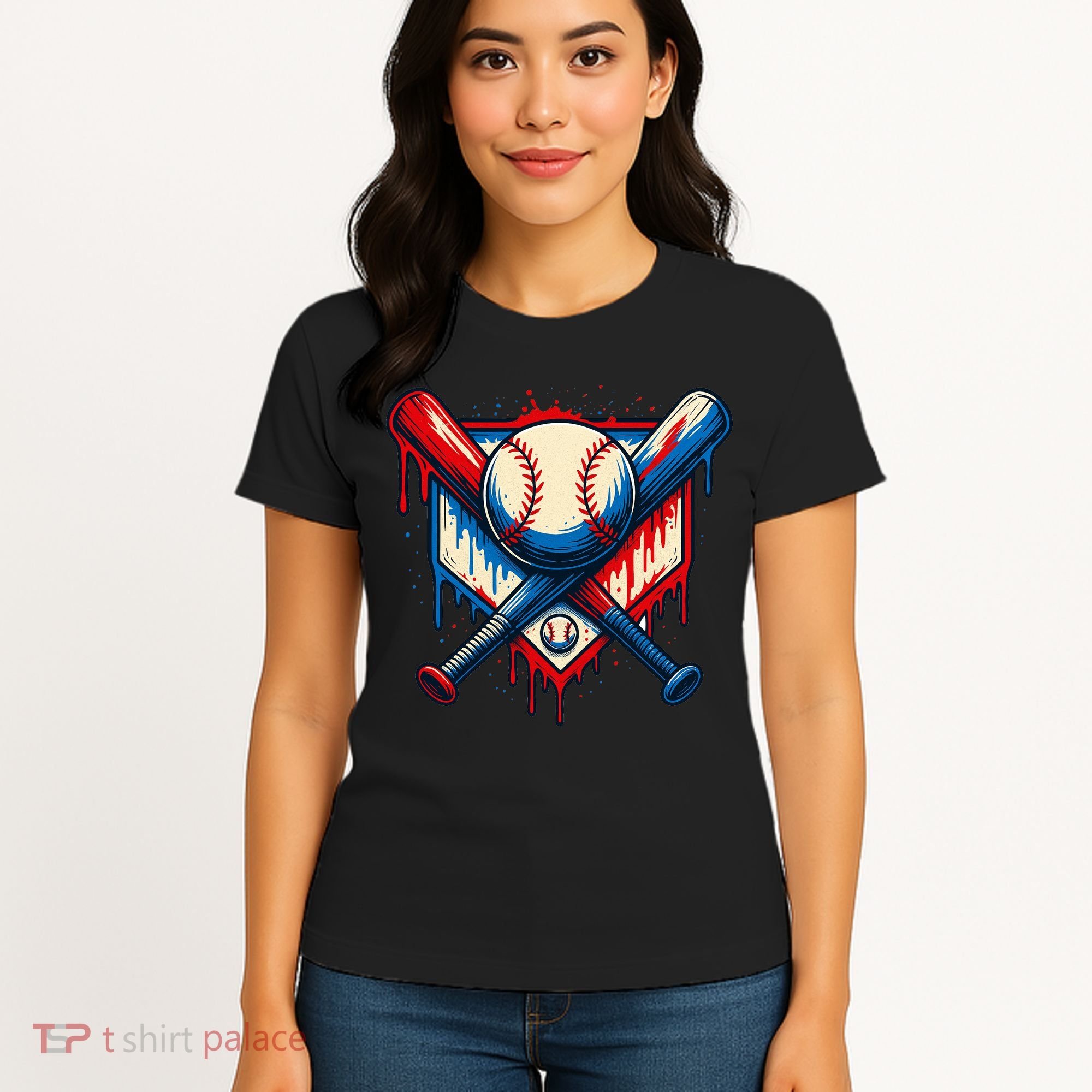 American Baseball Drip Graffiti Ball & Bat Women's T-Shirt