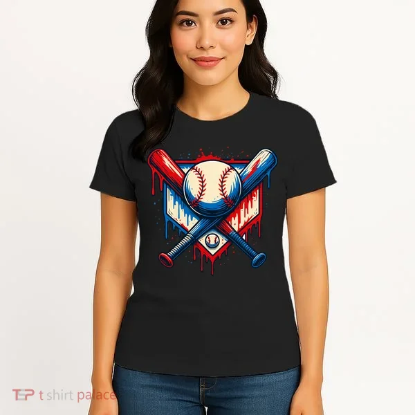 American Baseball Drip Graffiti Ball & Bat Women's T-Shirt