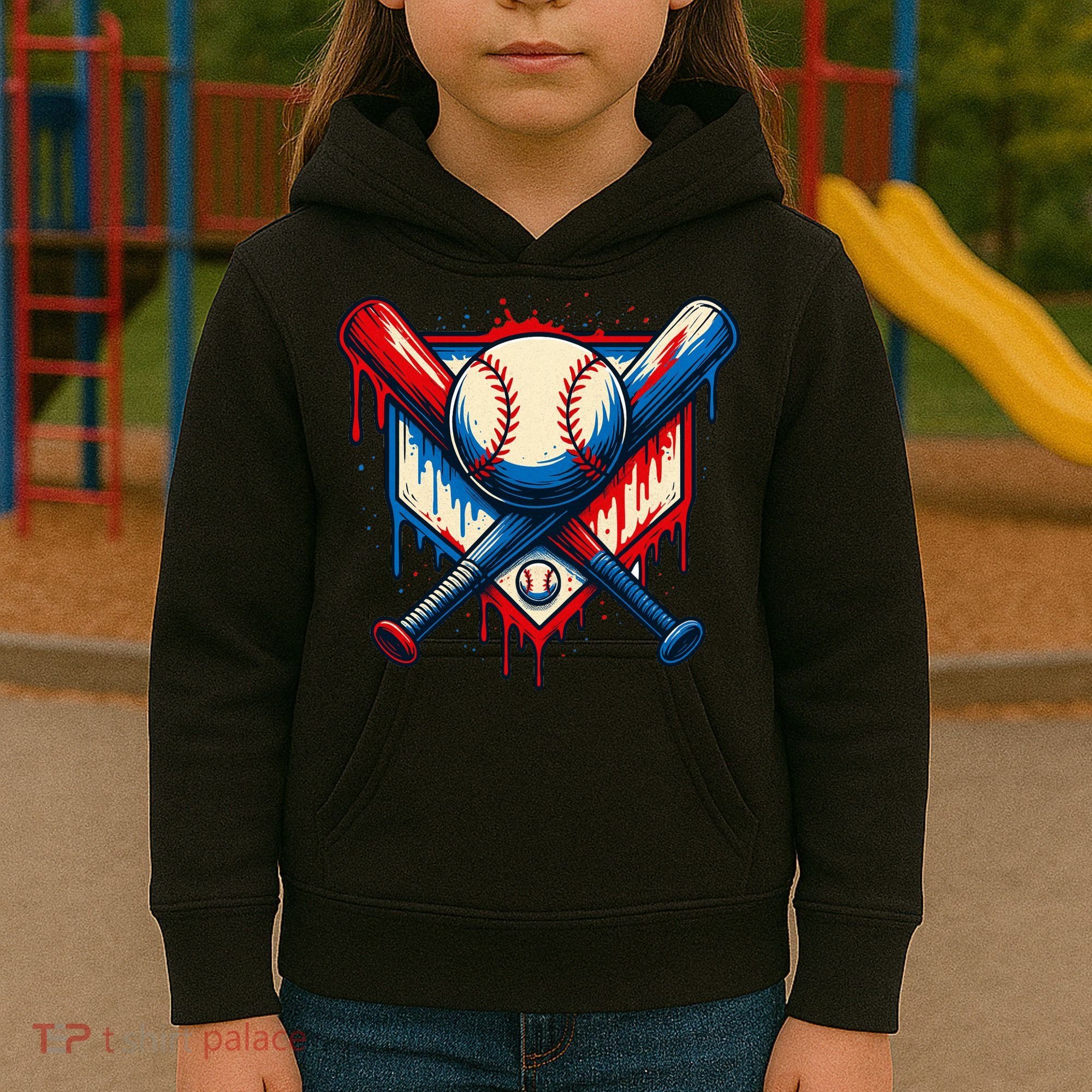 American Baseball Drip Graffiti Ball & Bat Kids Hoodie