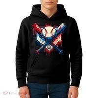 American Baseball Drip Graffiti Ball & Bat Kids Hoodie thumb 4