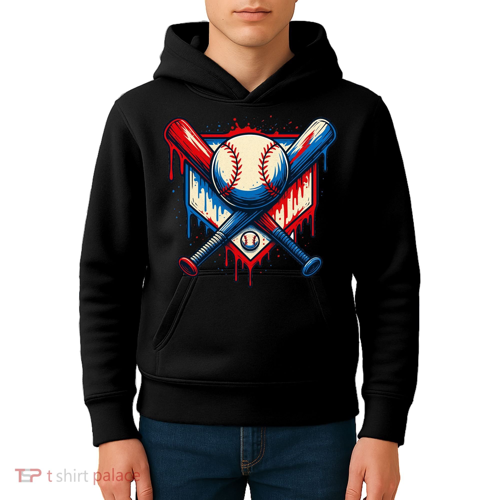 American Baseball Drip Graffiti Ball & Bat Kids Hoodie