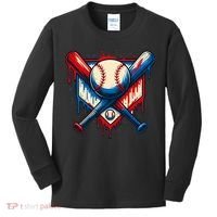 American Baseball Drip Graffiti Ball & Bat Kids Long Sleeve Shirt thumb 0
