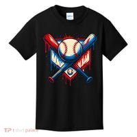 American Baseball Drip Graffiti Ball & Bat Kids T-Shirt thumb 0