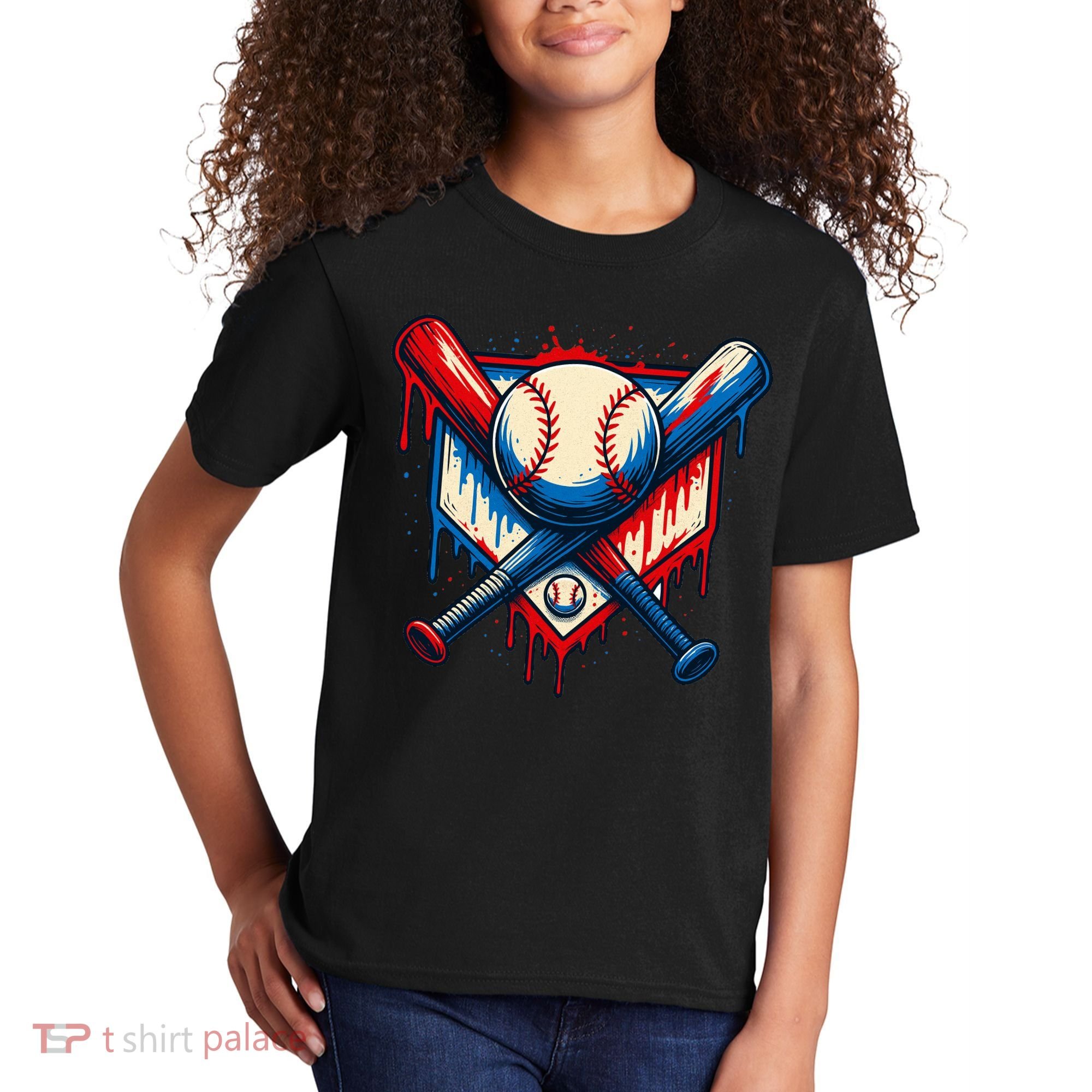 American Baseball Drip Graffiti Ball & Bat Kids T-Shirt