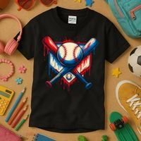American Baseball Drip Graffiti Ball & Bat Kids T-Shirt thumb 3