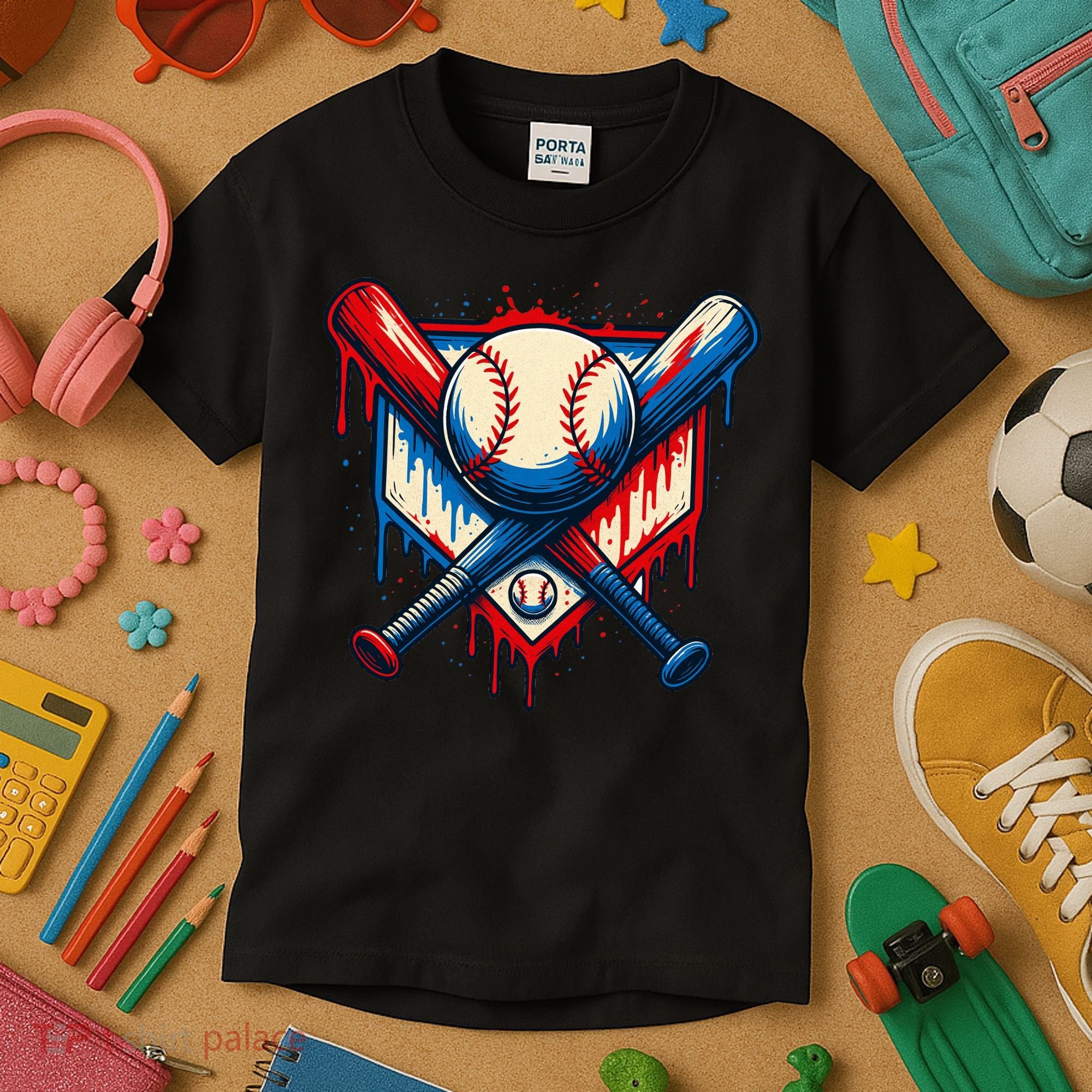 American Baseball Drip Graffiti Ball & Bat Kids T-Shirt