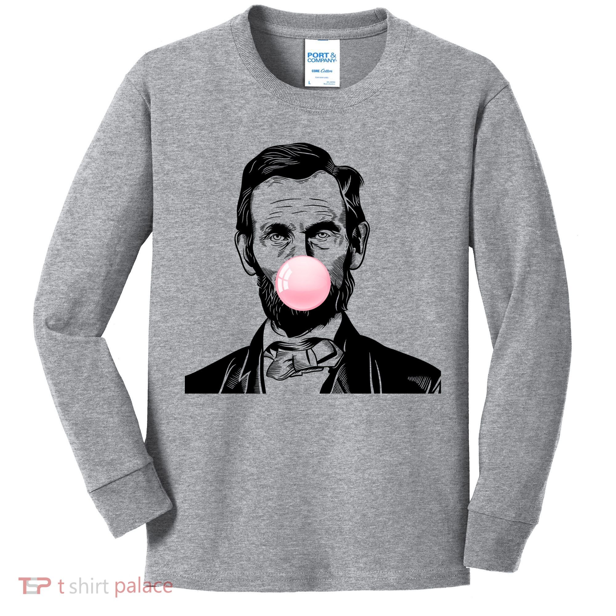 Abe Lincoln Blowing Bubble Gum Kids Long Sleeve Shirt