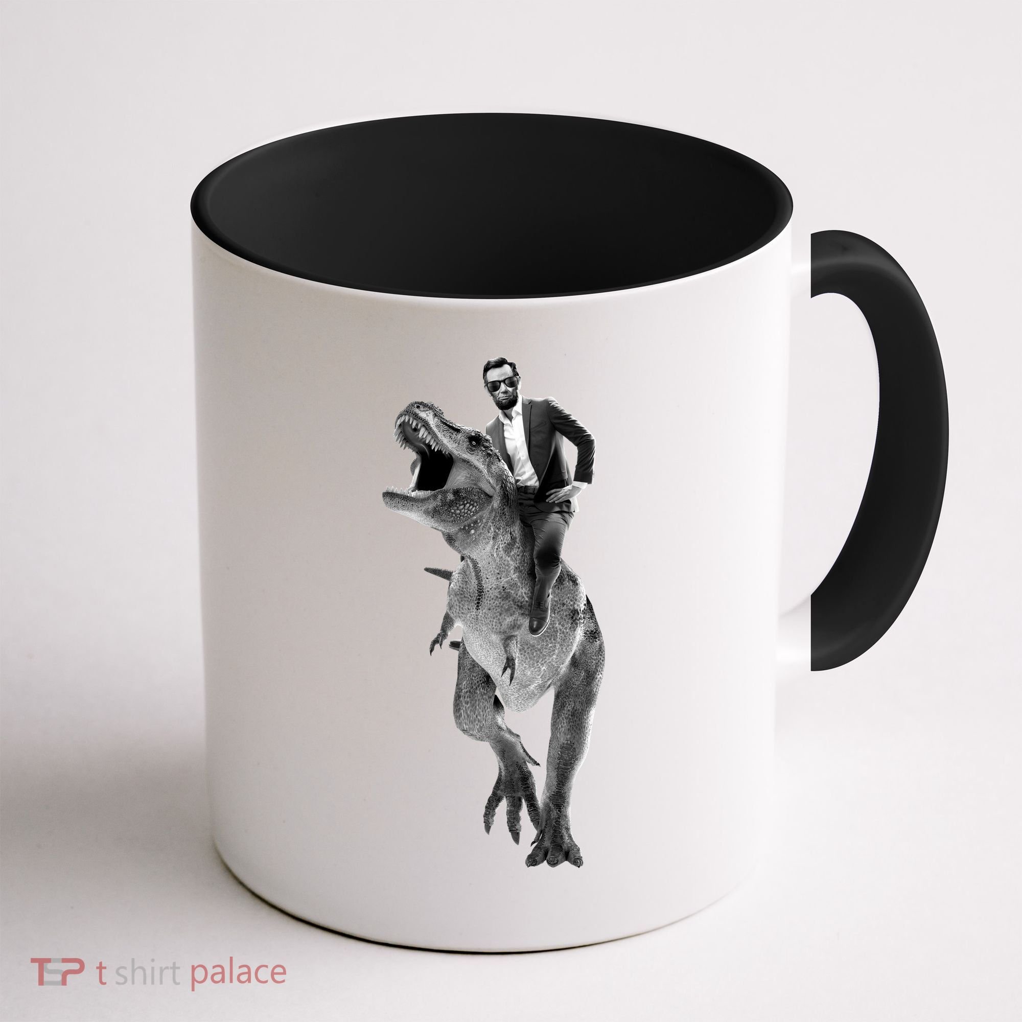 Abe Lincoln Riding A Dinosaur Coffee Mug