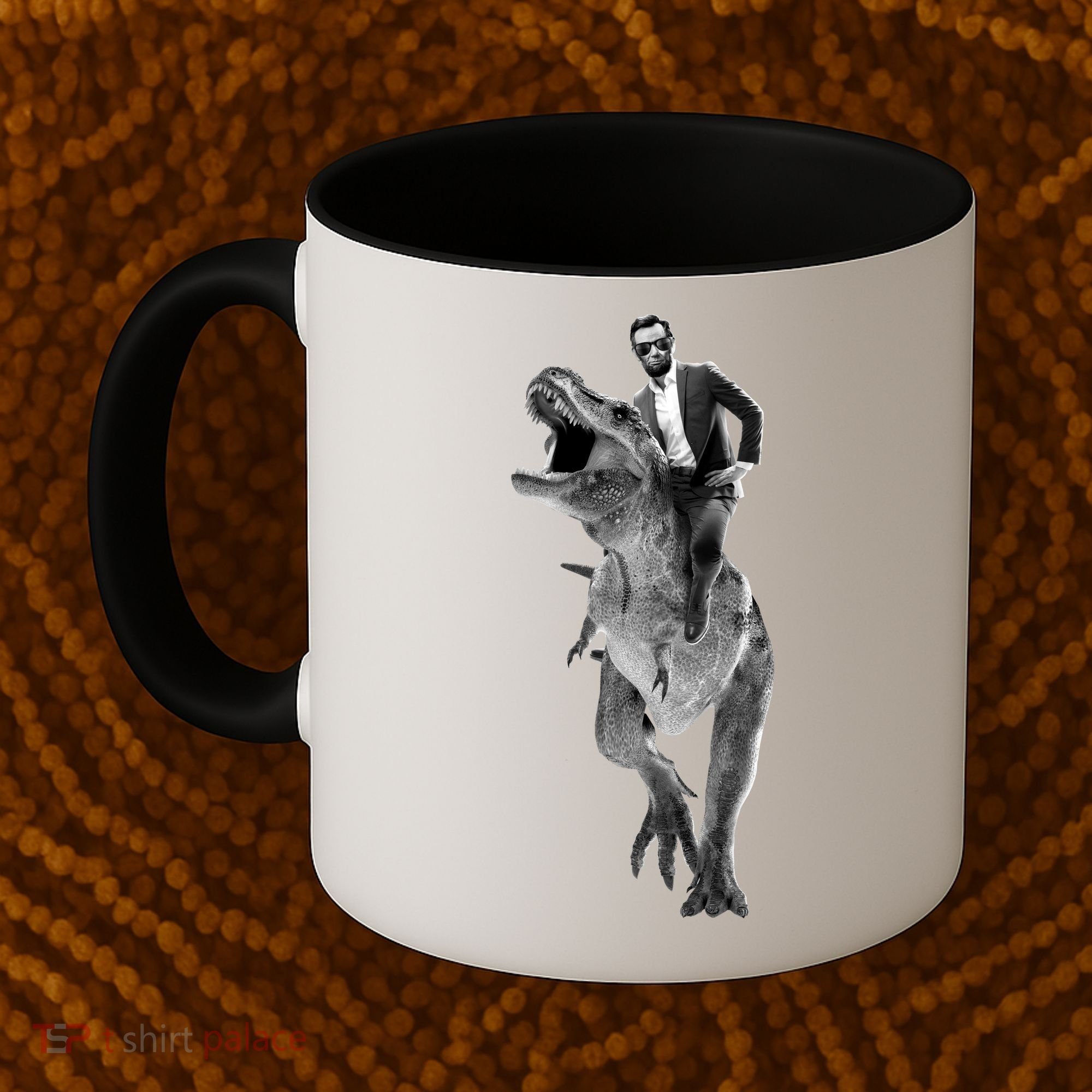 Abe Lincoln Riding A Dinosaur Coffee Mug