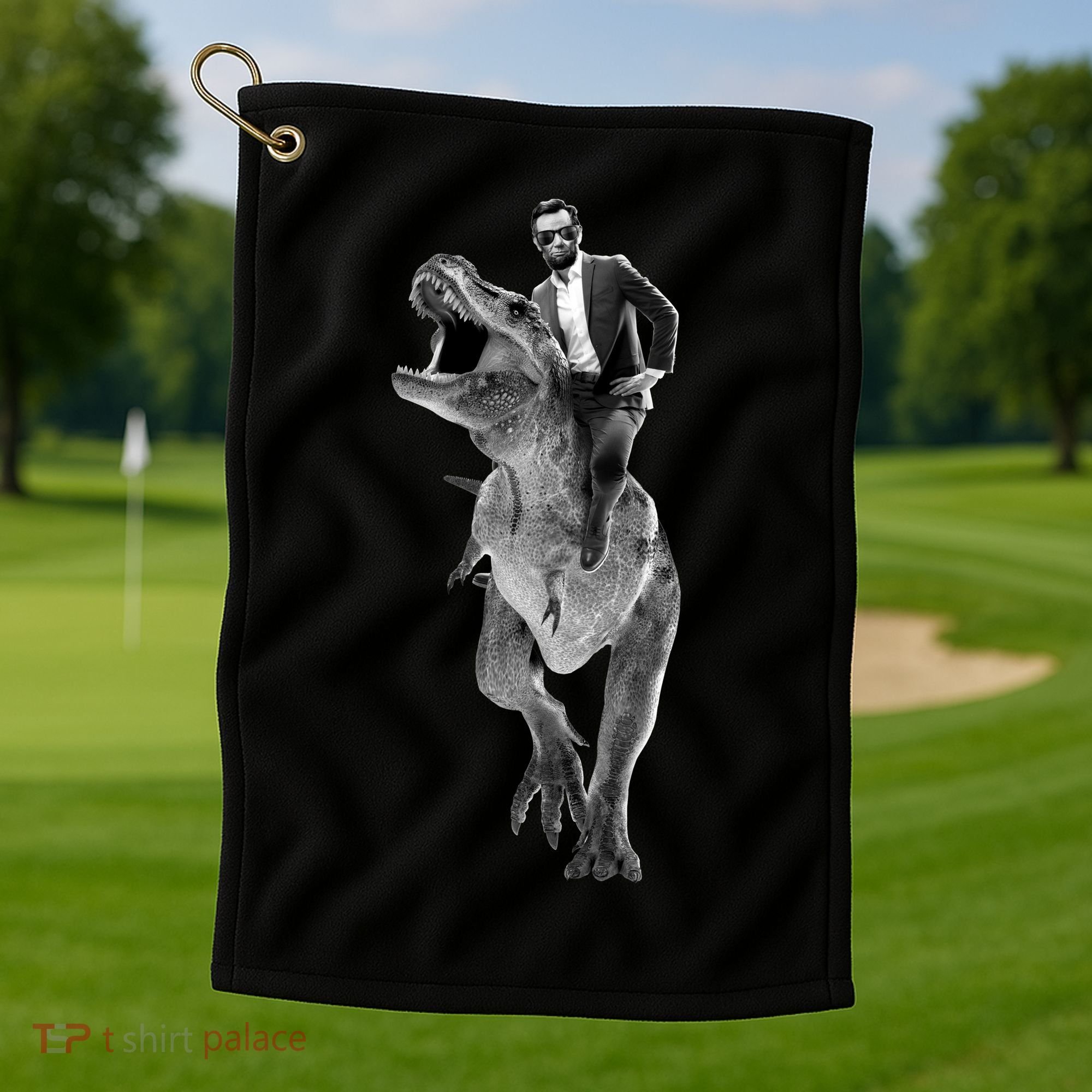 Abe Lincoln Riding A Dinosaur Golf Towel
