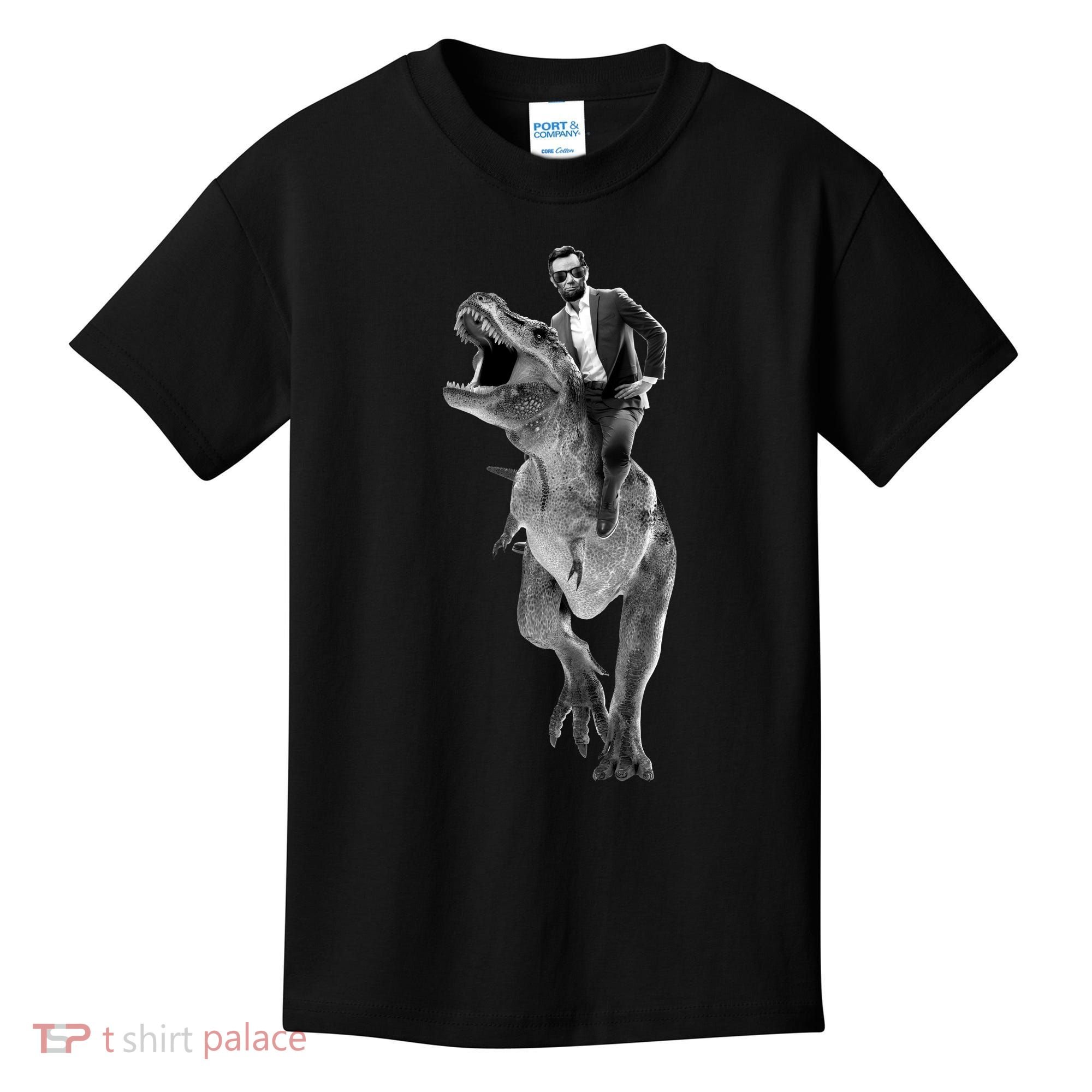 Abe Lincoln Riding A Dinosaur Kids T-Shirt