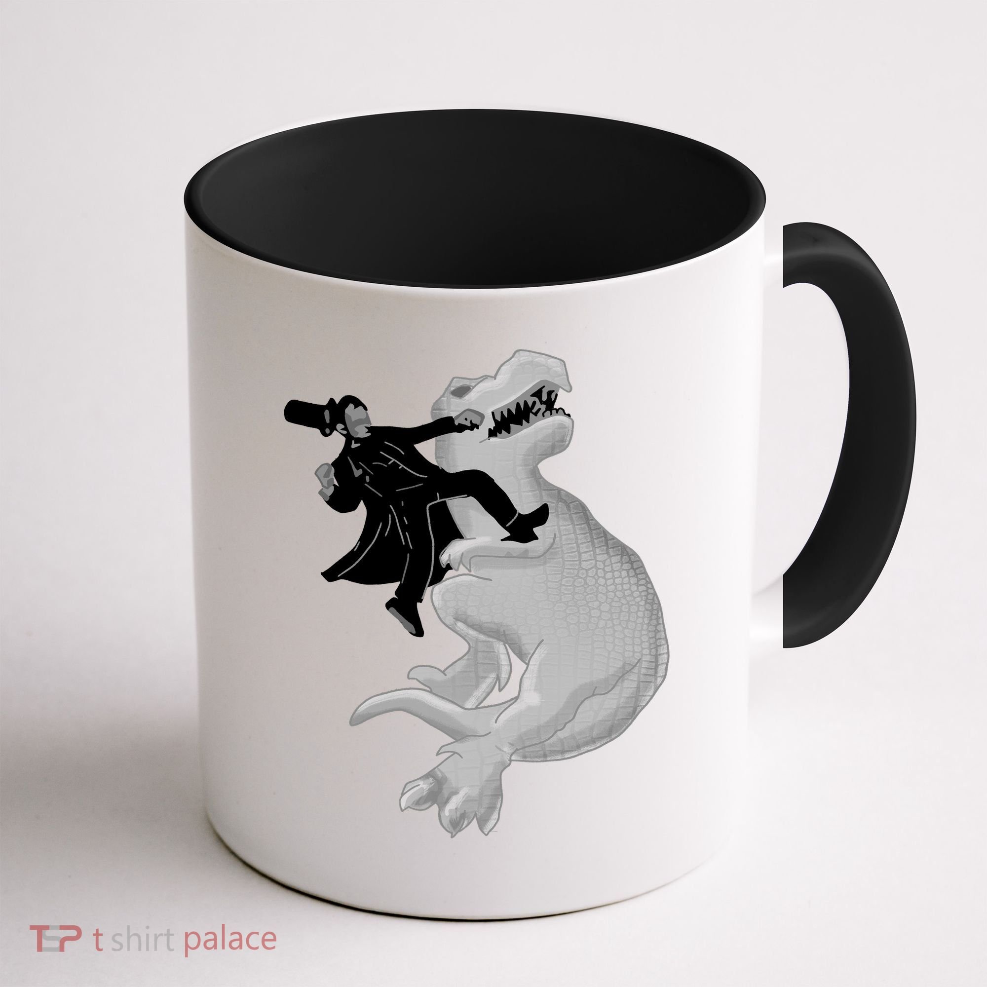 Abe Vs T-Rex Coffee Mug
