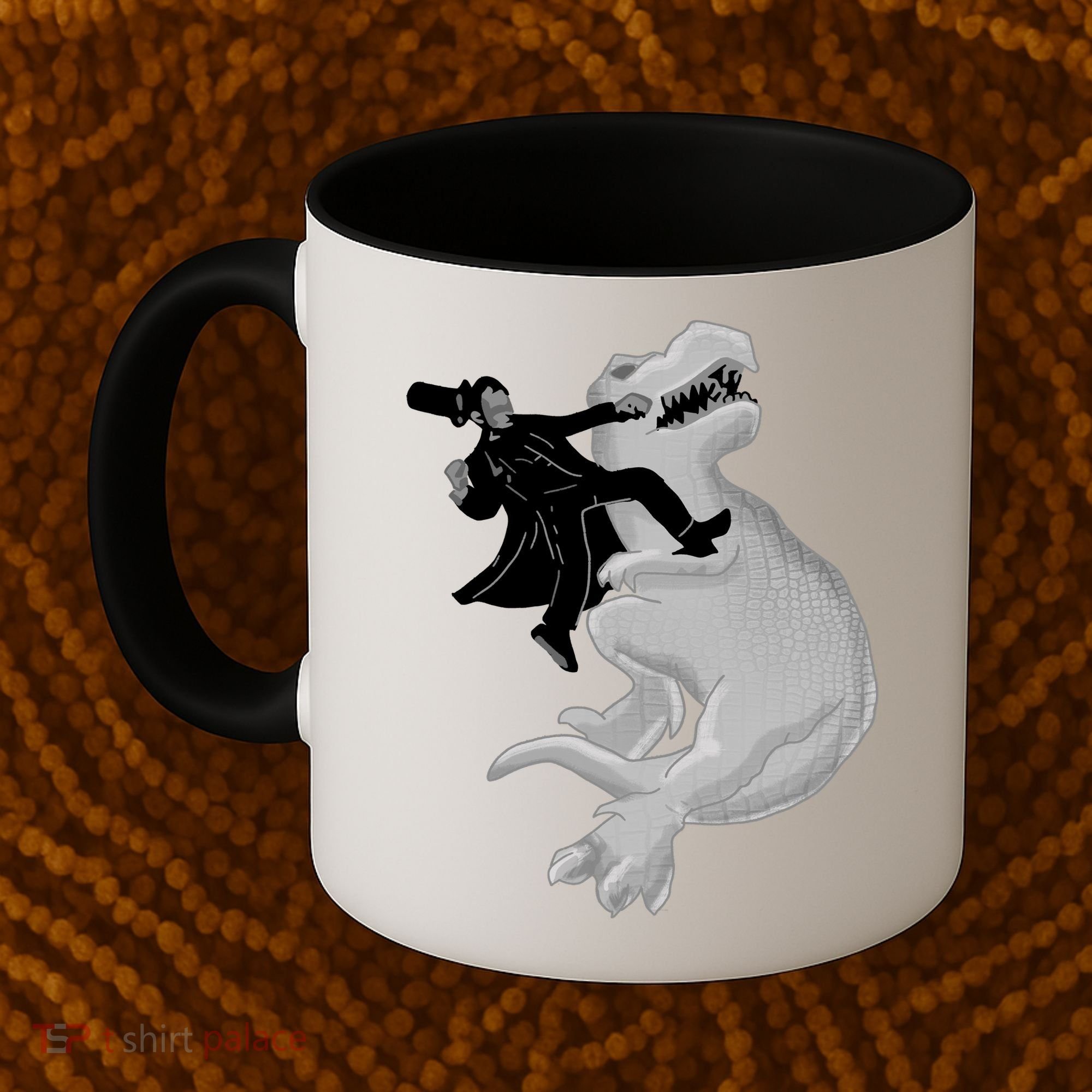 Abe Vs T-Rex Coffee Mug