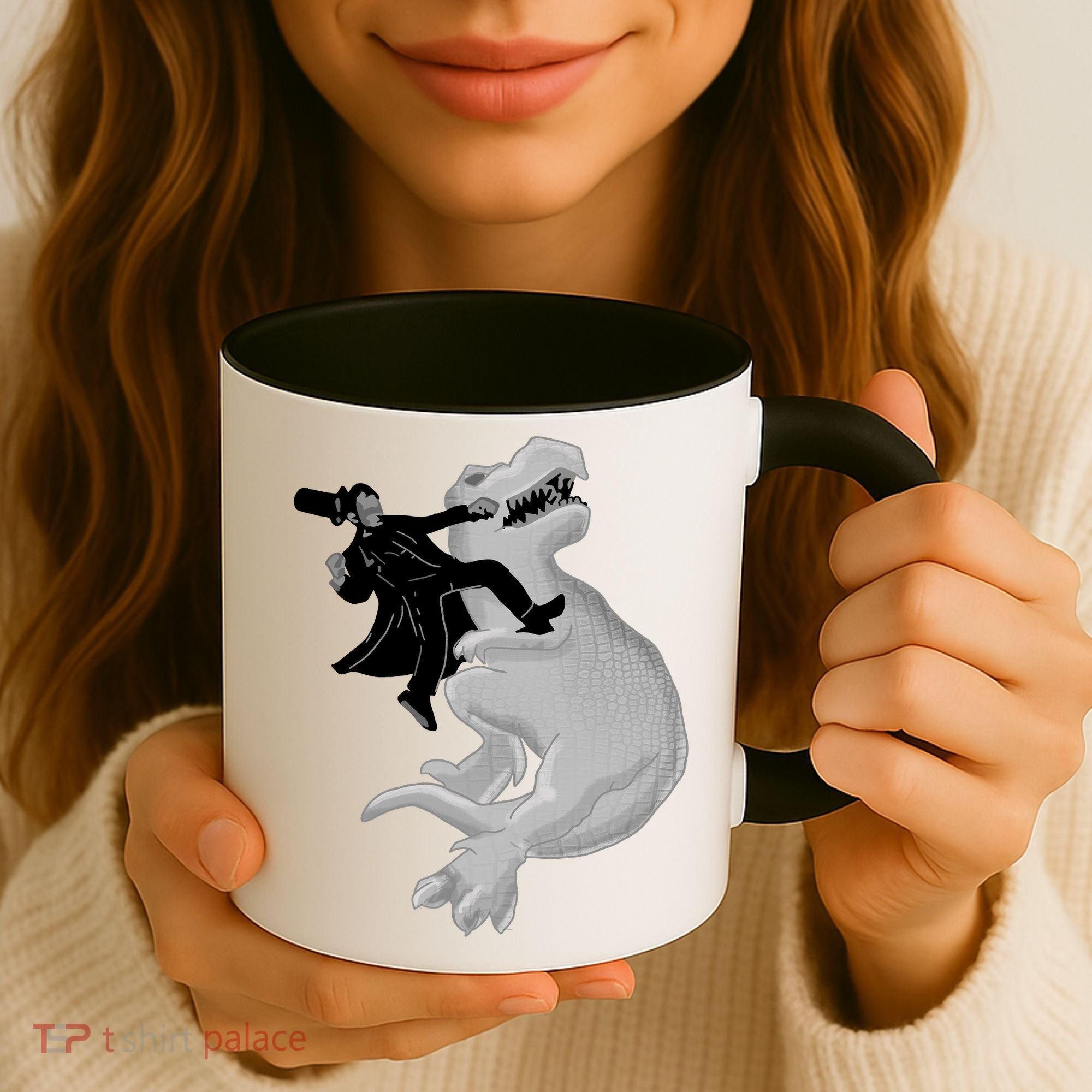 Abe Vs T-Rex Coffee Mug