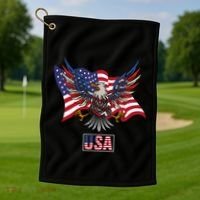 American Bald Eagle Usa Flag Golf Towel thumb 1