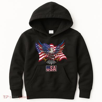 American Bald Eagle Usa Flag Kids Hoodie