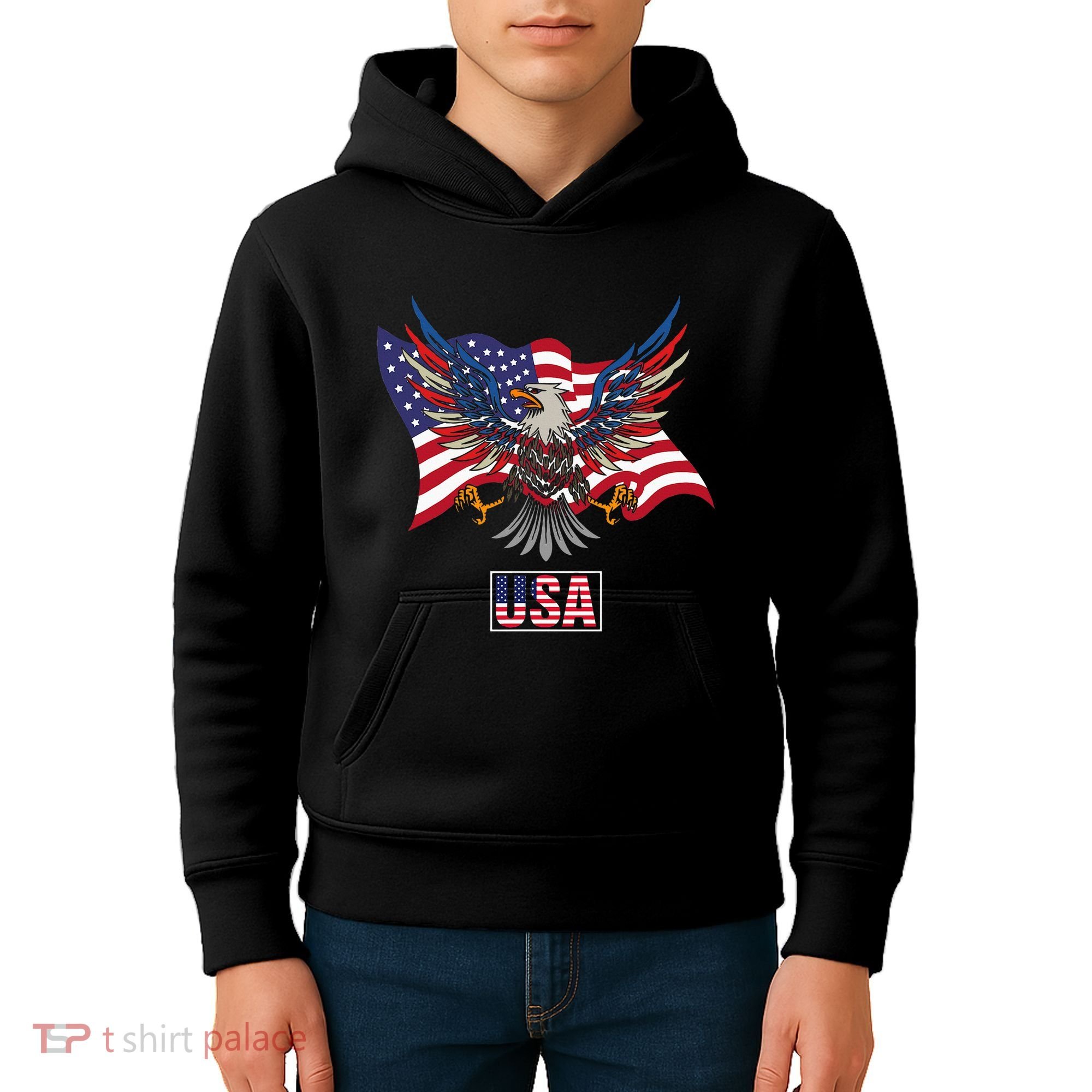 American Bald Eagle Usa Flag Kids Hoodie