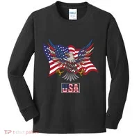 American Bald Eagle Usa Flag Kids Long Sleeve Shirt thumb 0