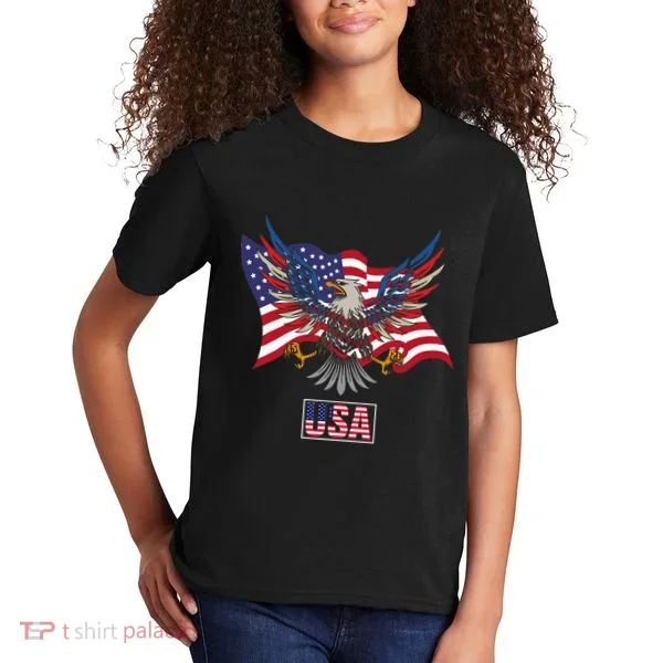 American Bald Eagle Usa Flag Kids T-Shirt