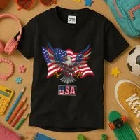 American Bald Eagle Usa Flag Kids T-Shirt thumb 3