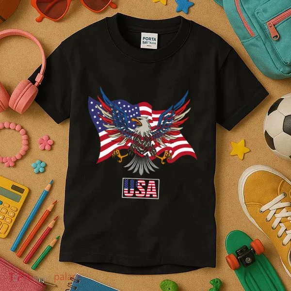 American Bald Eagle Usa Flag Kids T-Shirt