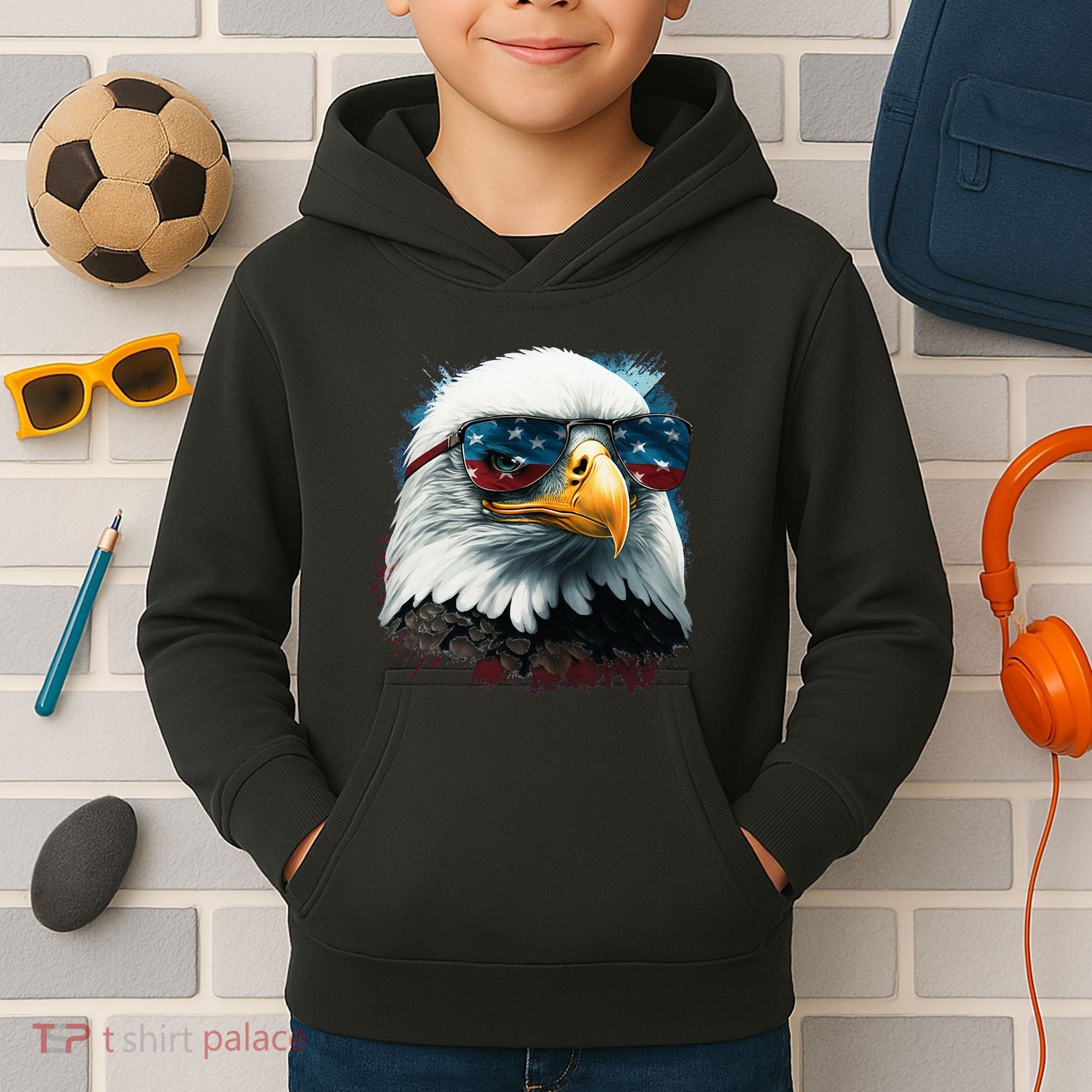 American Bald Eagle Usa Flag Eagle Usa Kids Hoodie