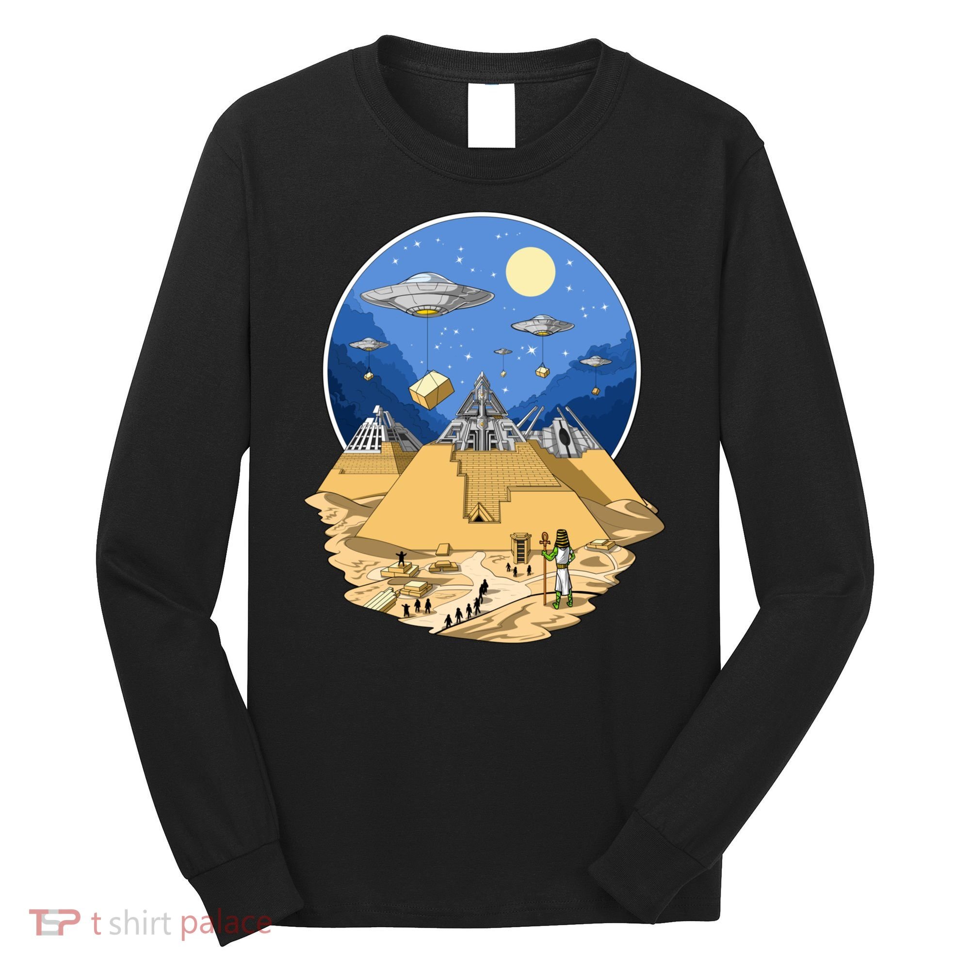 Aliens Bulding Egyptian Pyramids Long Sleeve Shirt