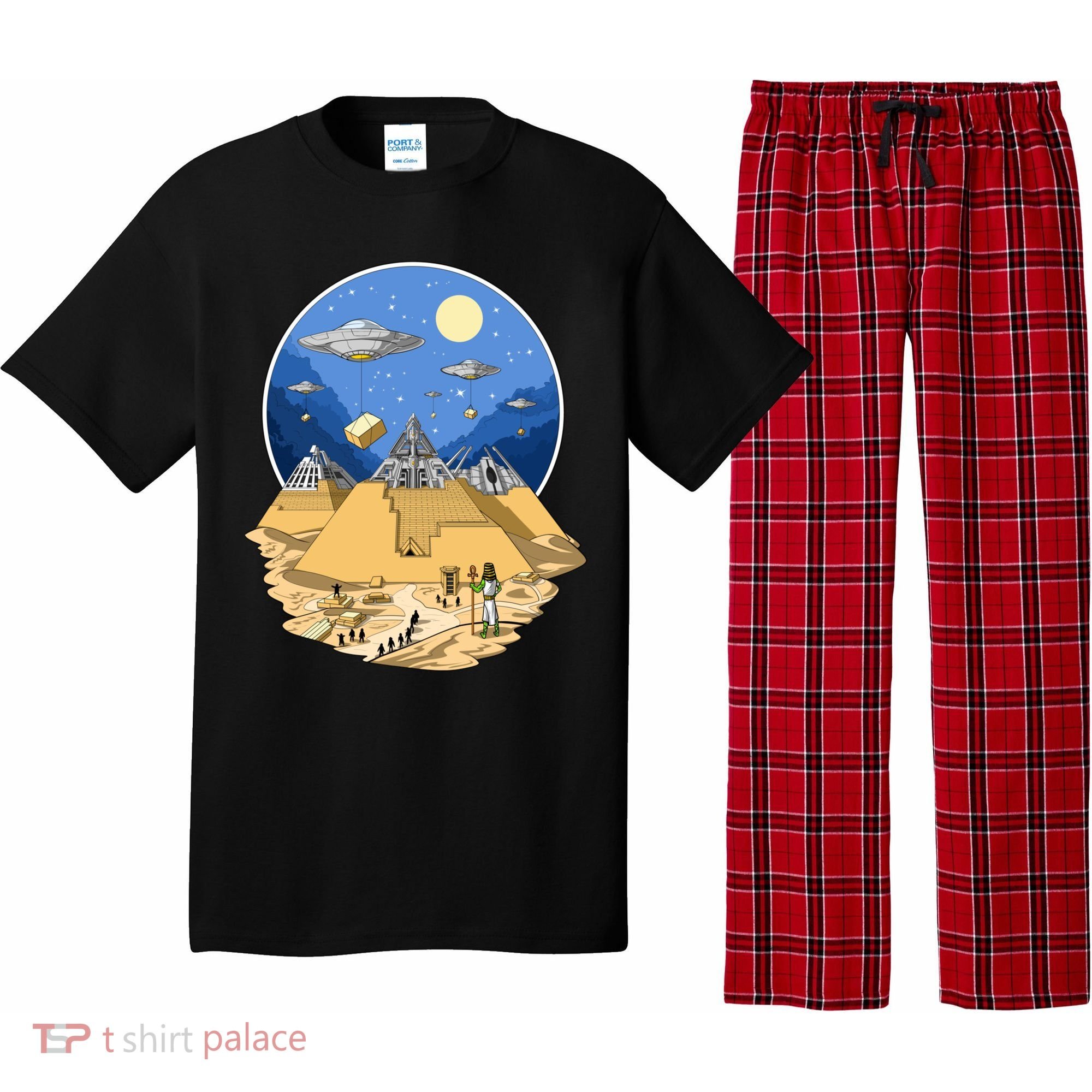 Aliens Bulding Egyptian Pyramids Pajama Set
