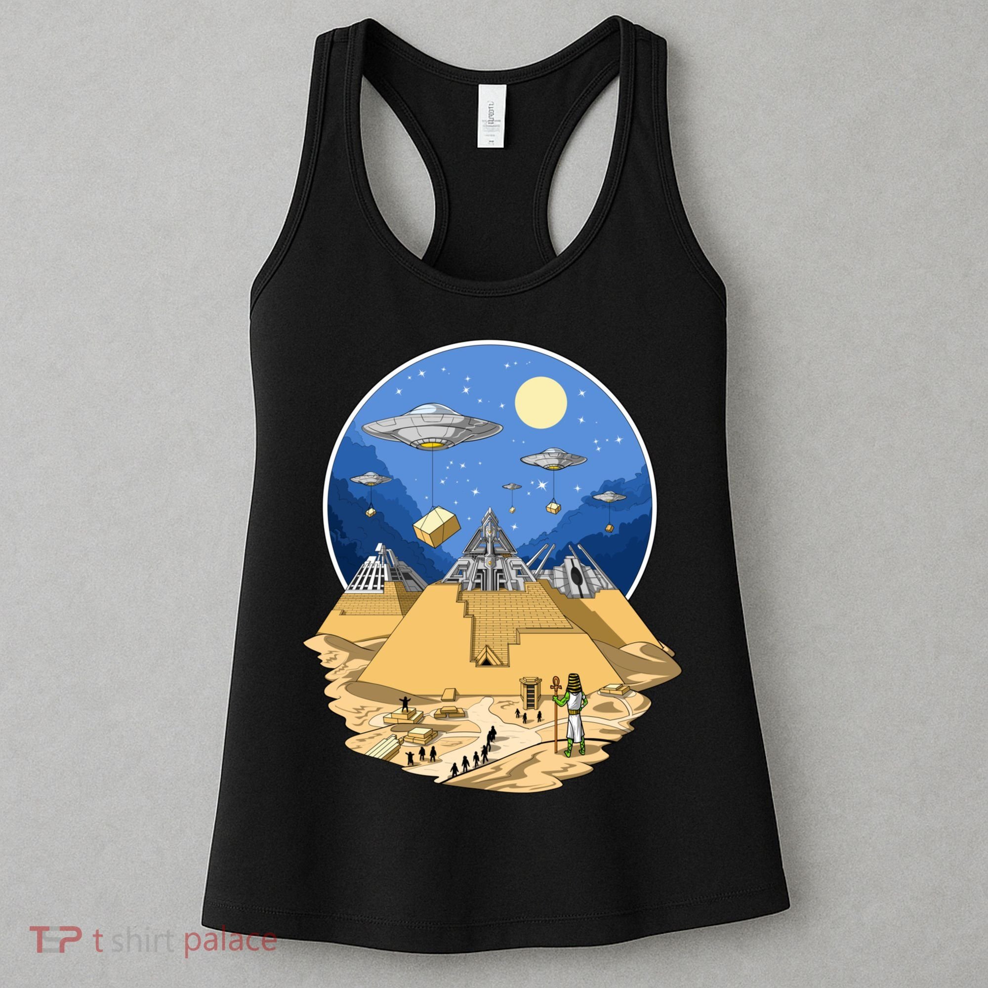 Aliens Bulding Egyptian Pyramids Women's Tank Top