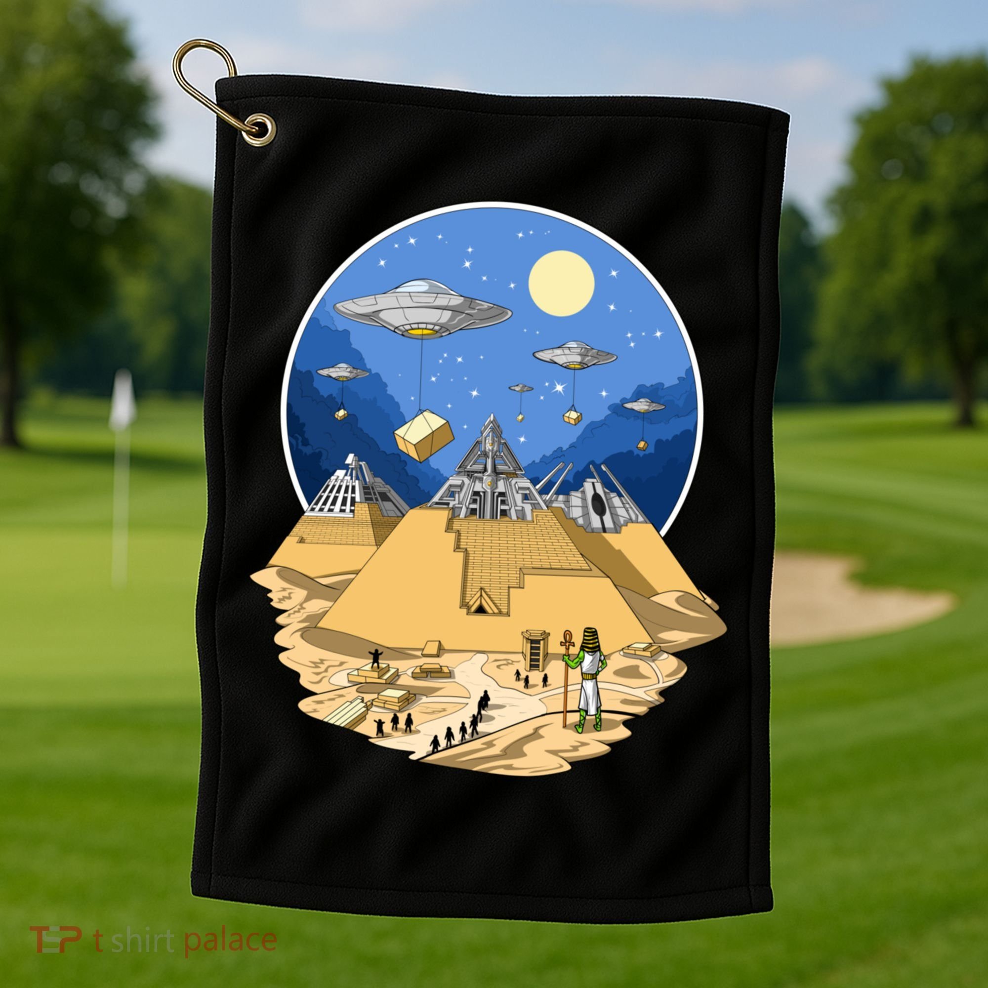 Aliens Bulding Egyptian Pyramids Golf Towel