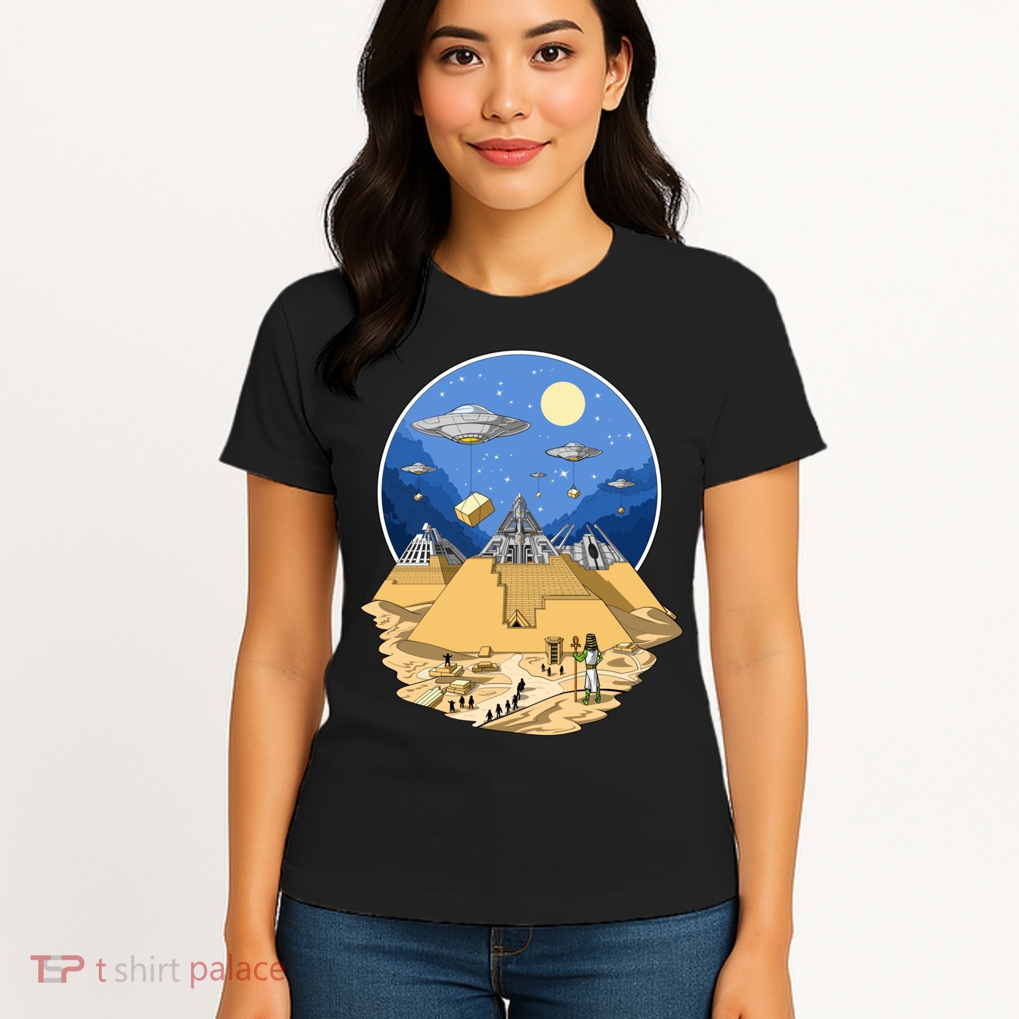 Aliens Bulding Egyptian Pyramids Women's T-Shirt