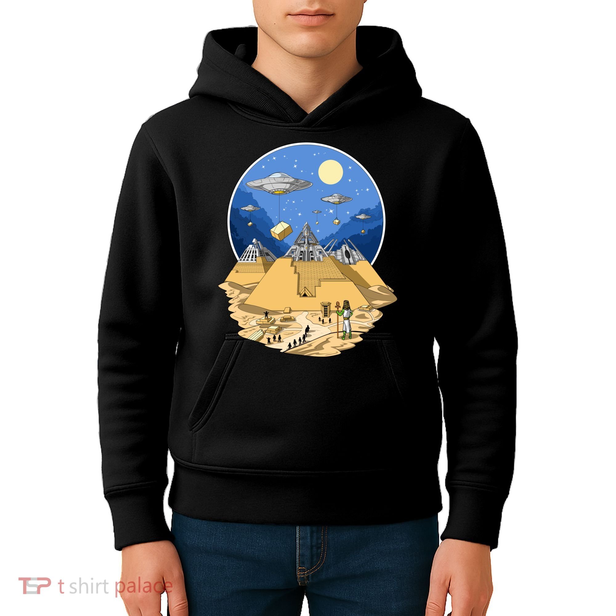 Aliens Bulding Egyptian Pyramids Kids Hoodie