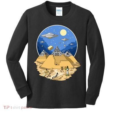 Aliens Bulding Egyptian Pyramids Kids Long Sleeve Shirt