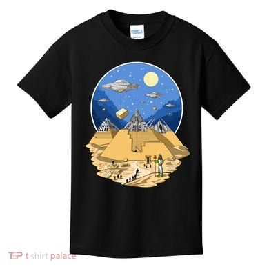 Aliens Bulding Egyptian Pyramids Kids T-Shirt
