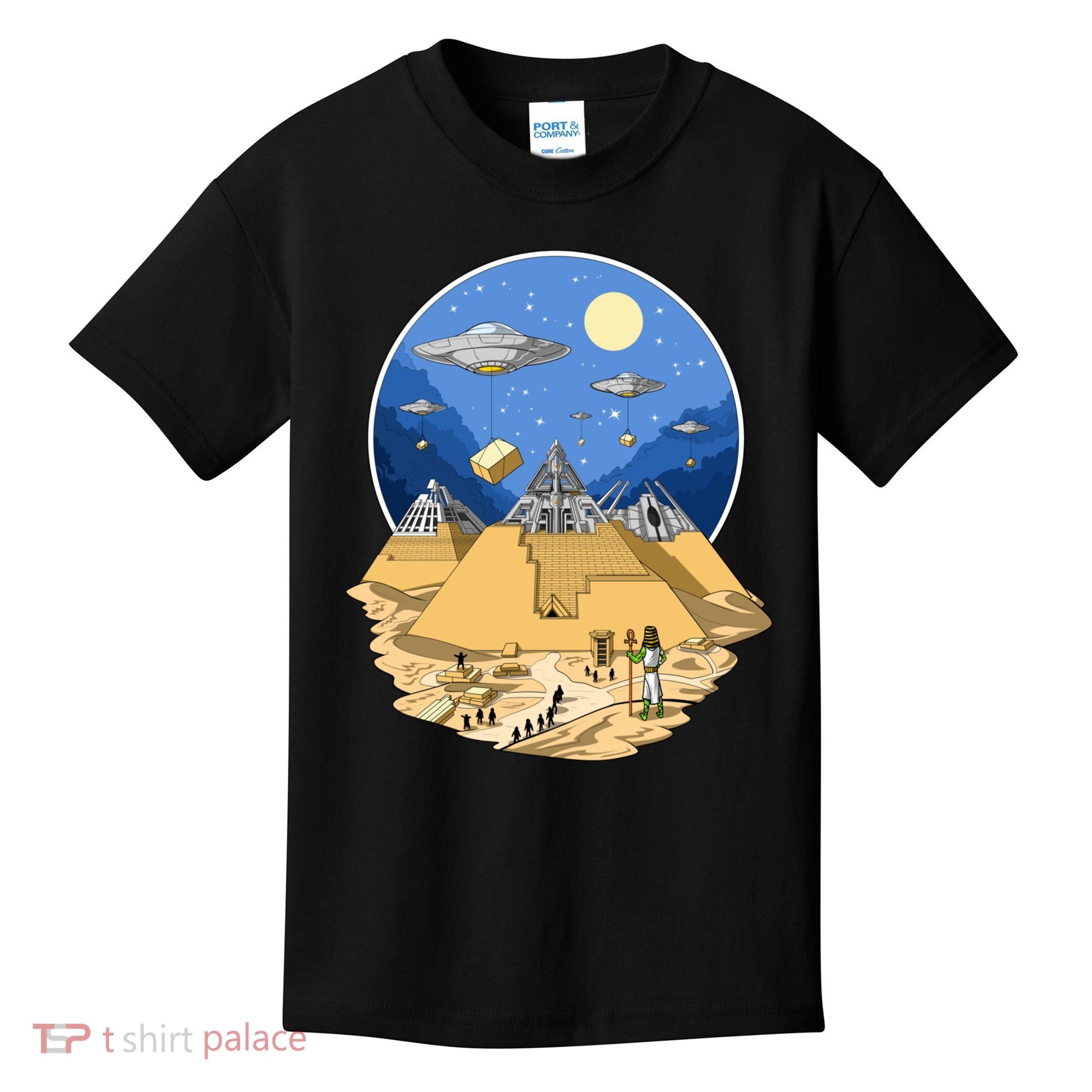 Aliens Bulding Egyptian Pyramids Kids T-Shirt