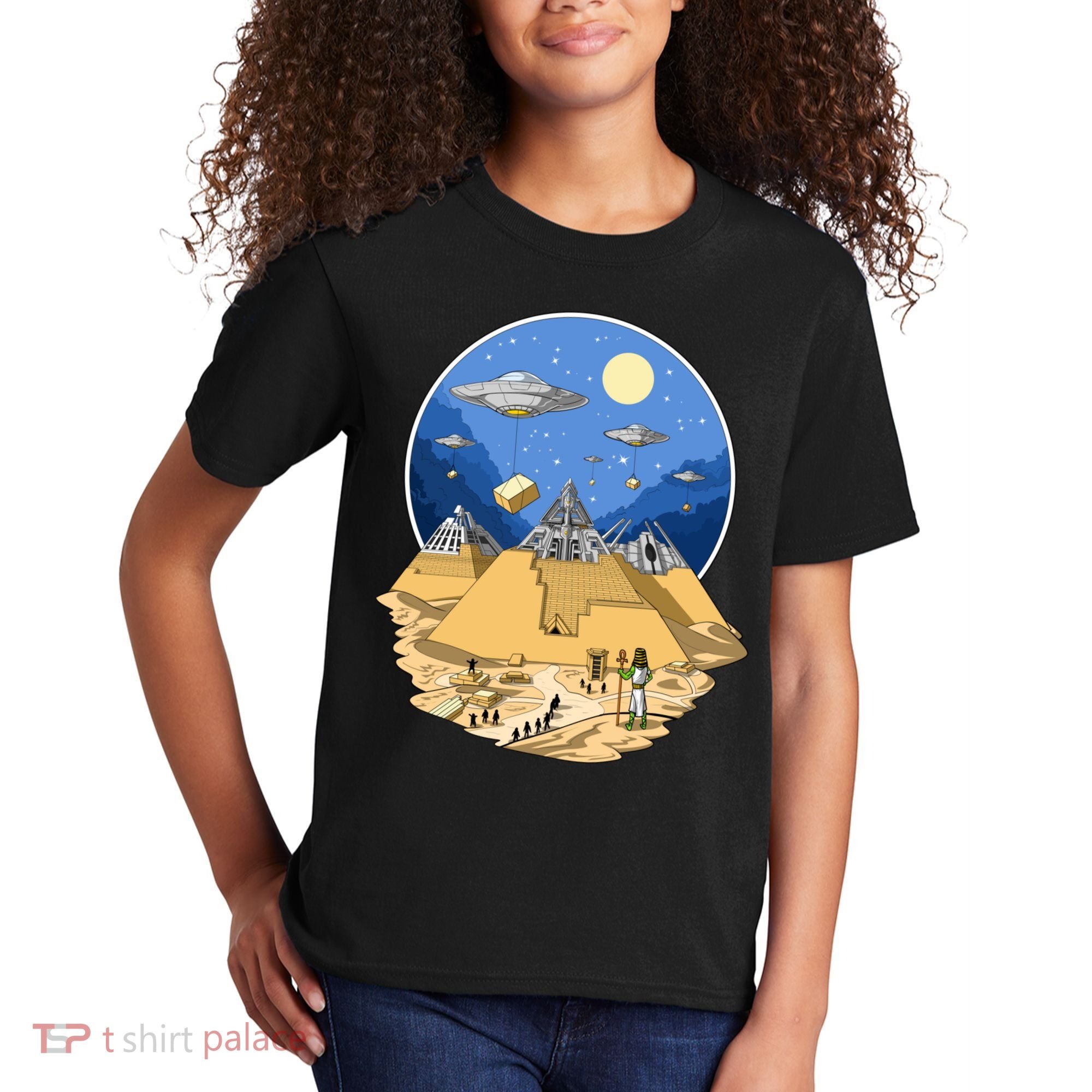 Aliens Bulding Egyptian Pyramids Kids T-Shirt