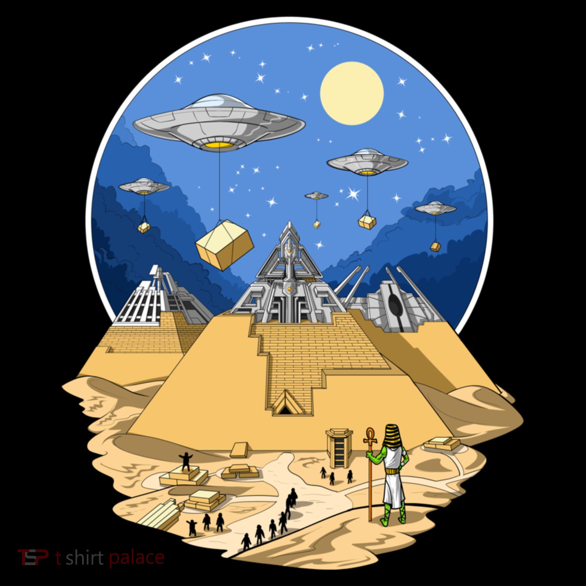 Aliens Bulding Egyptian Pyramids Kids T-Shirt