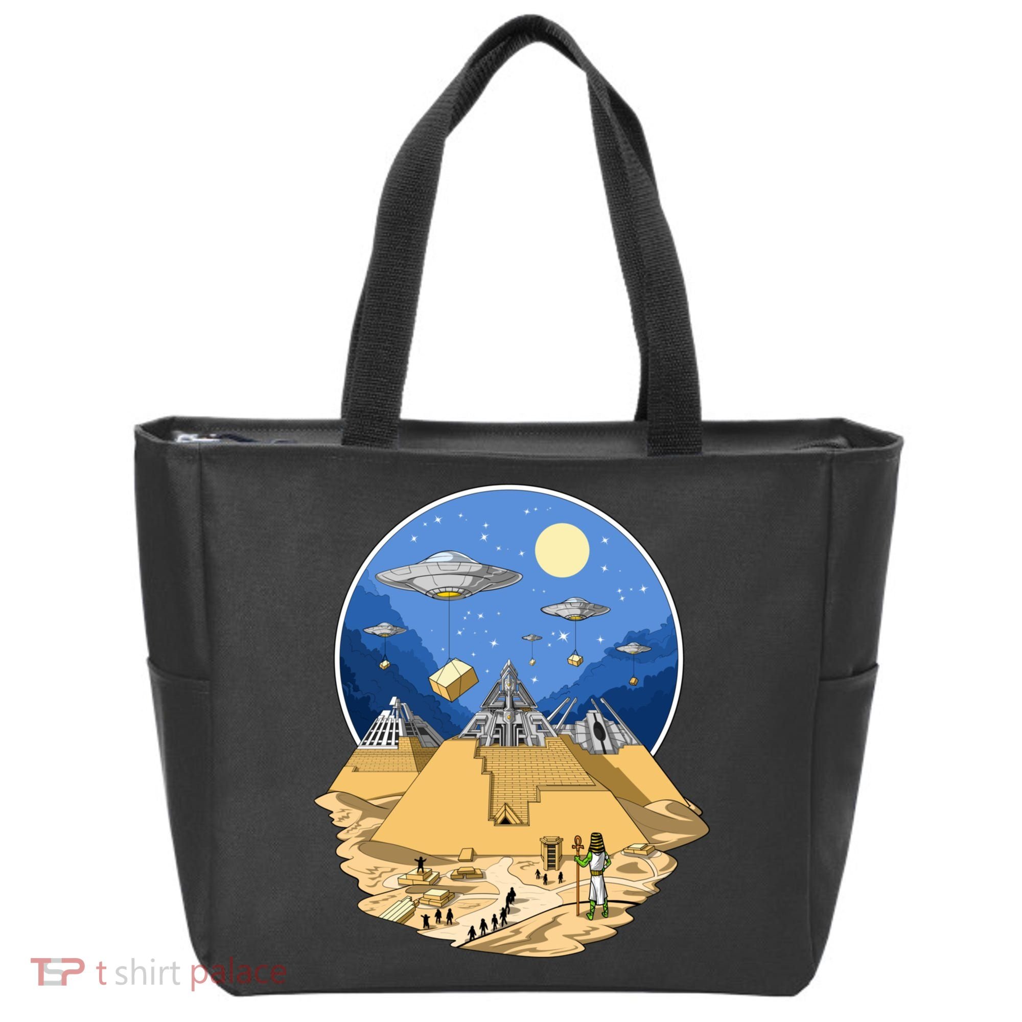 Aliens Bulding Egyptian Pyramids Tote Bag