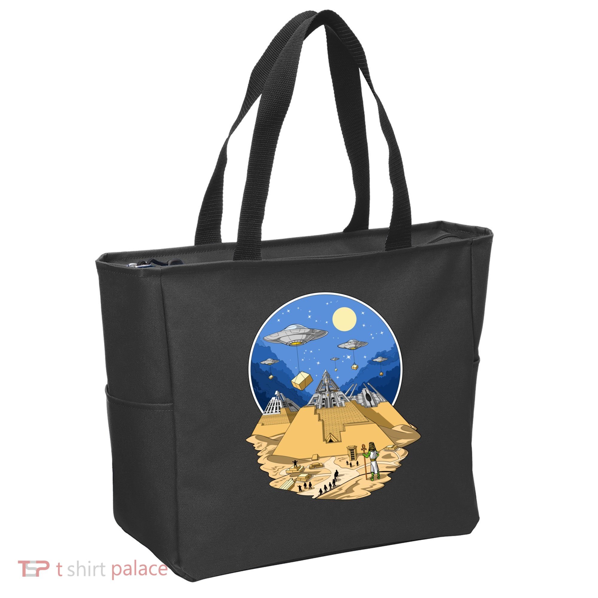 Aliens Bulding Egyptian Pyramids Tote Bag