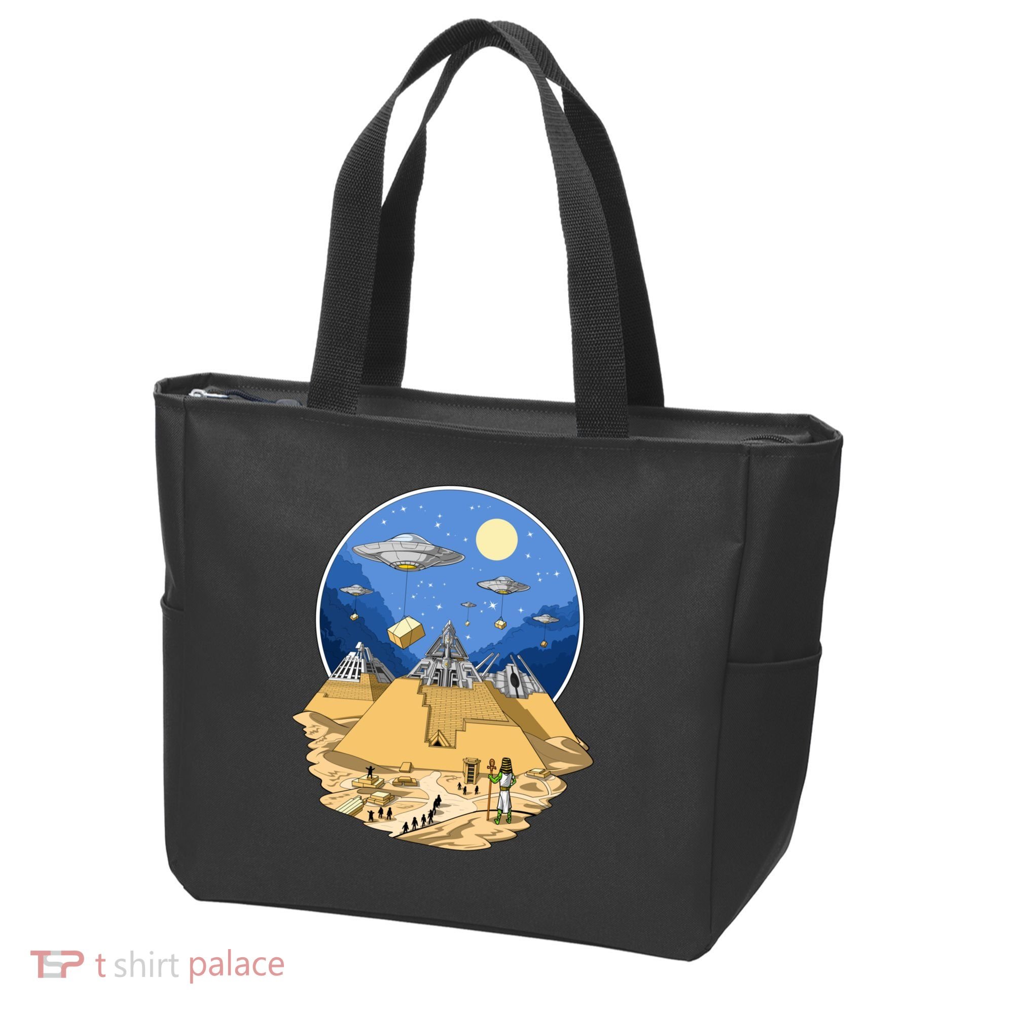 Aliens Bulding Egyptian Pyramids Tote Bag