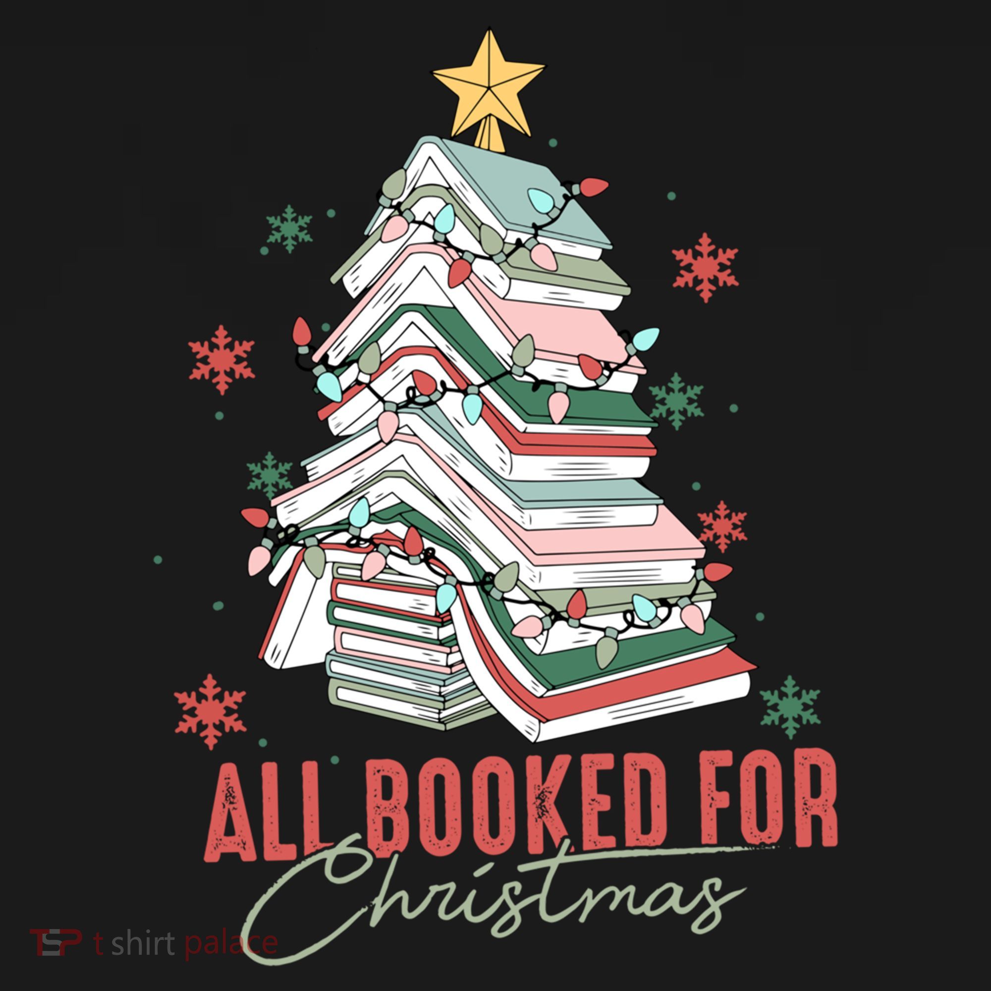All Booked For Christmas Book Tree Christmas Xmas Lights Gift Doggie Tank