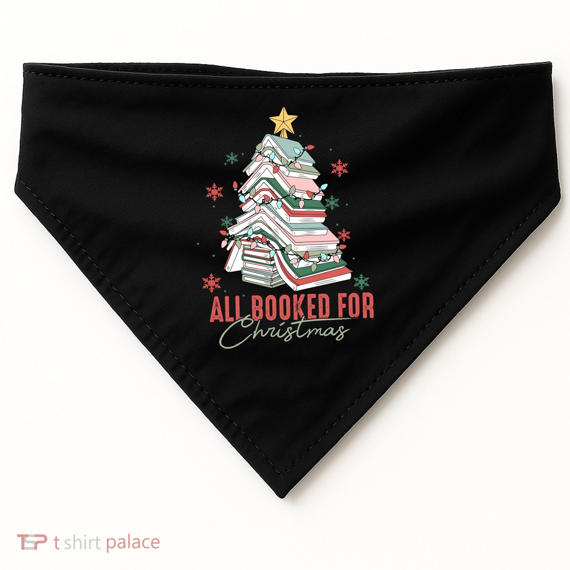 All Booked For Christmas Book Tree Christmas Xmas Lights Gift USA-Made Doggie Bandana