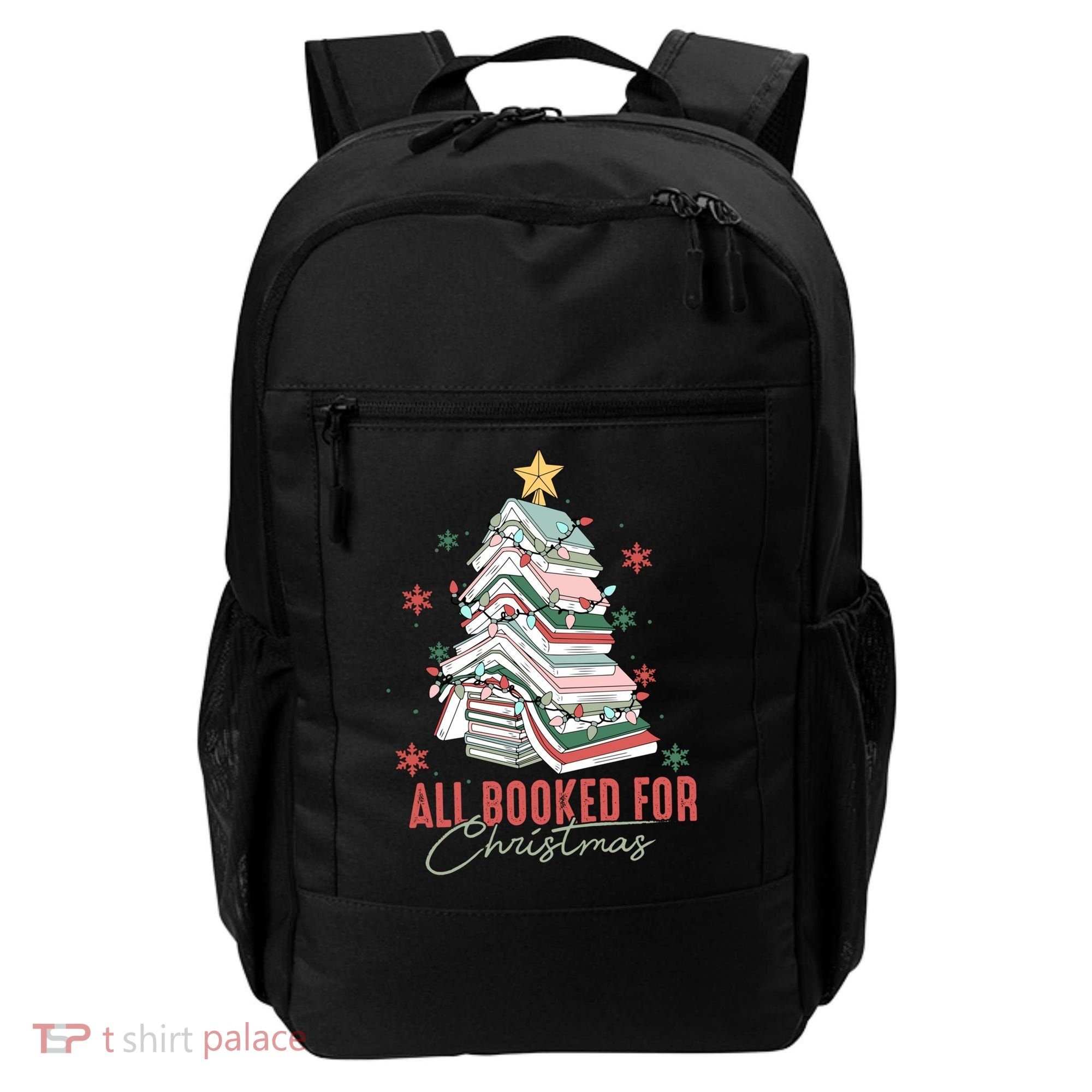 All Booked For Christmas Book Tree Christmas Xmas Lights Gift Backpack