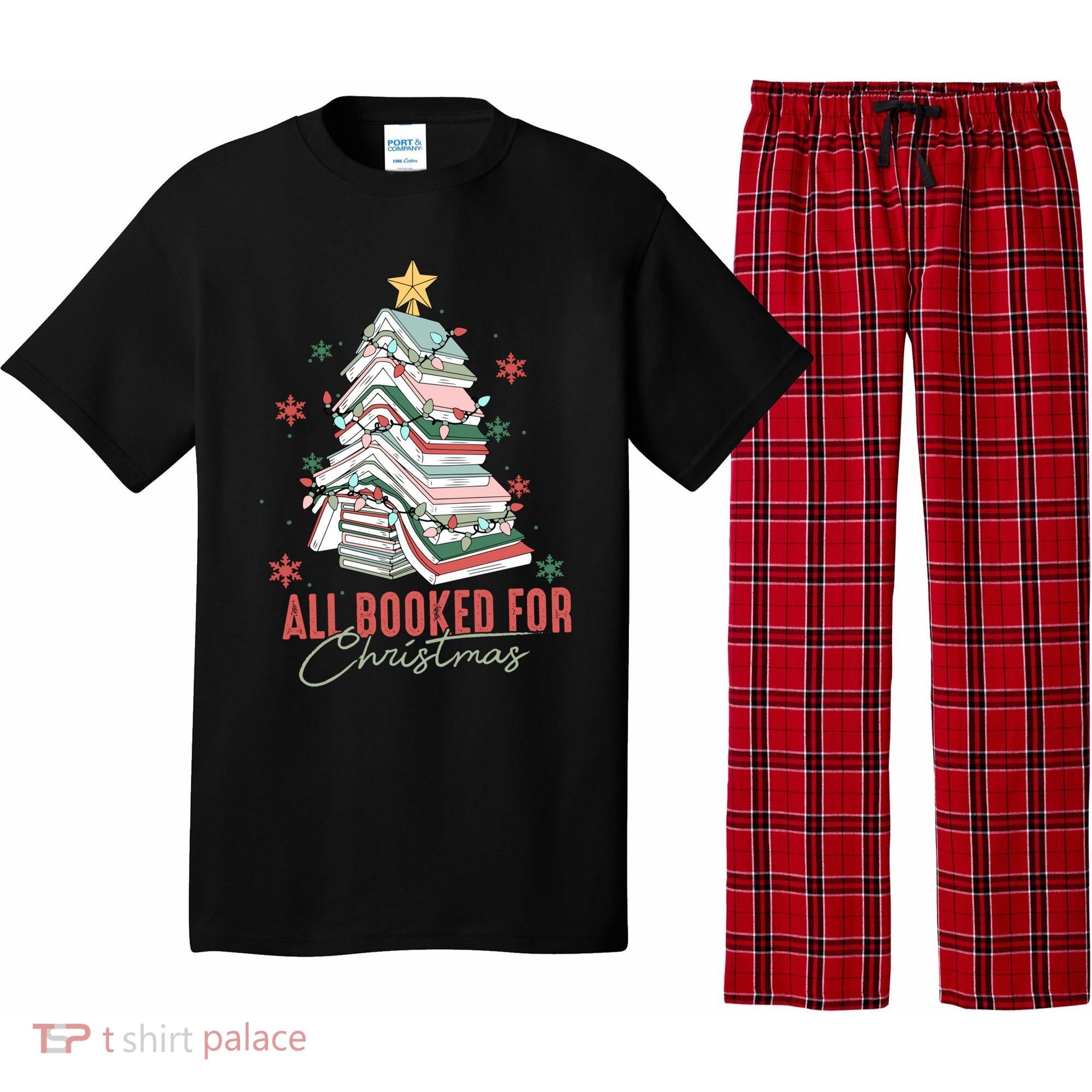 All Booked For Christmas Book Tree Christmas Xmas Lights Gift Pajama Set