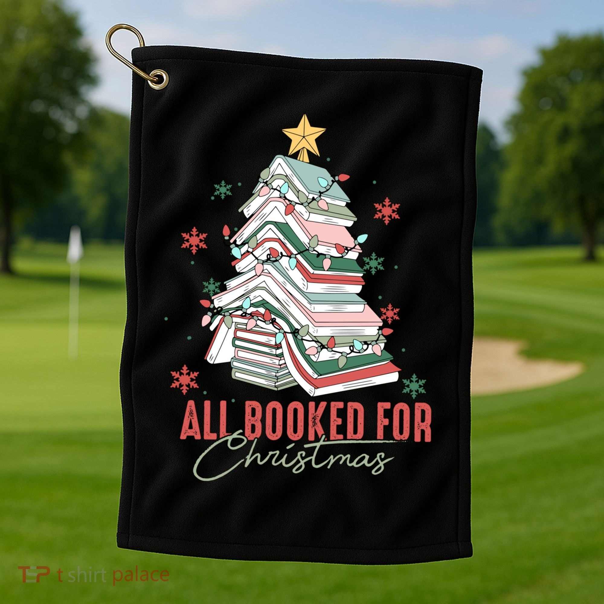 All Booked For Christmas Book Tree Christmas Xmas Lights Gift Golf Towel