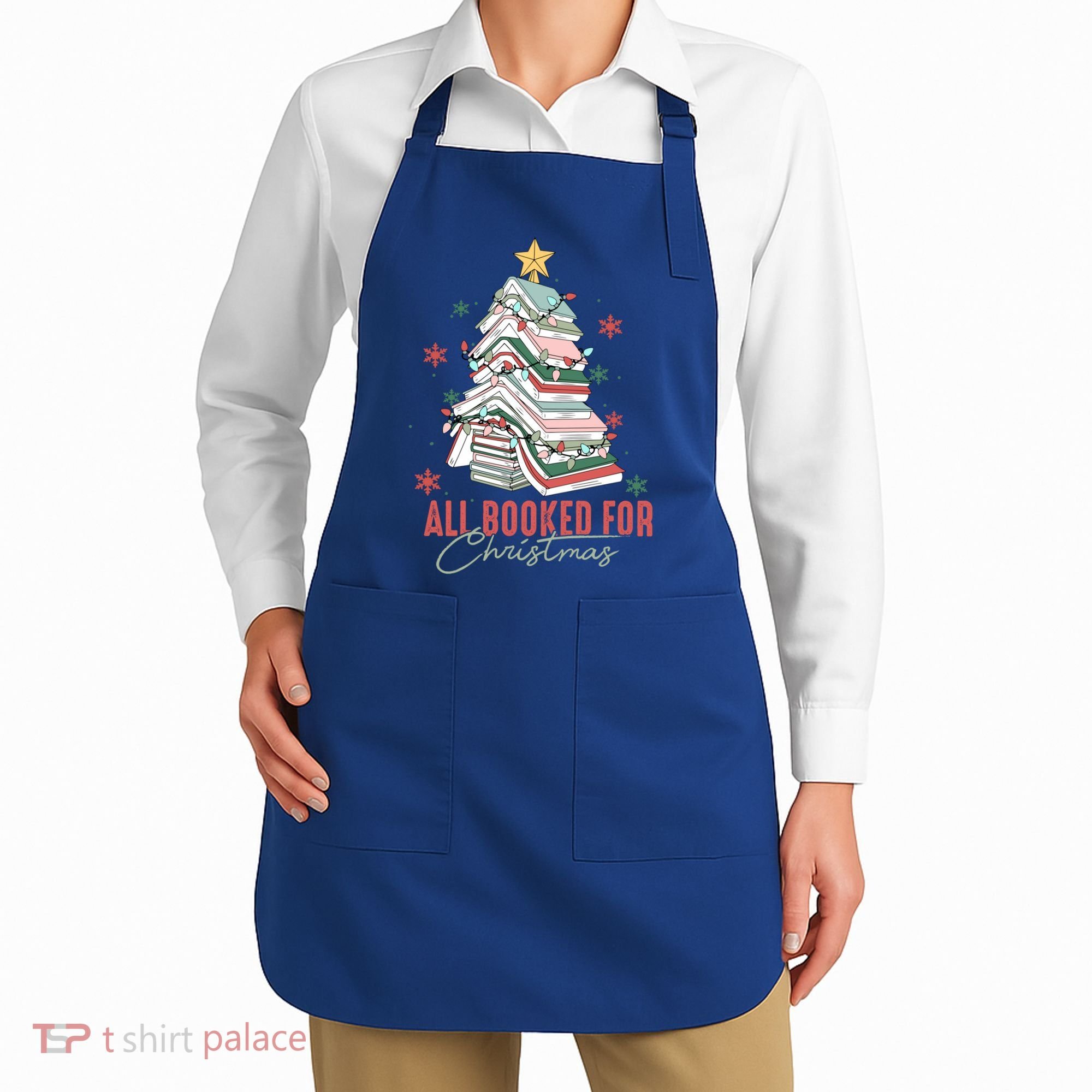 All Booked For Christmas Book Tree Christmas Xmas Lights Gift Apron