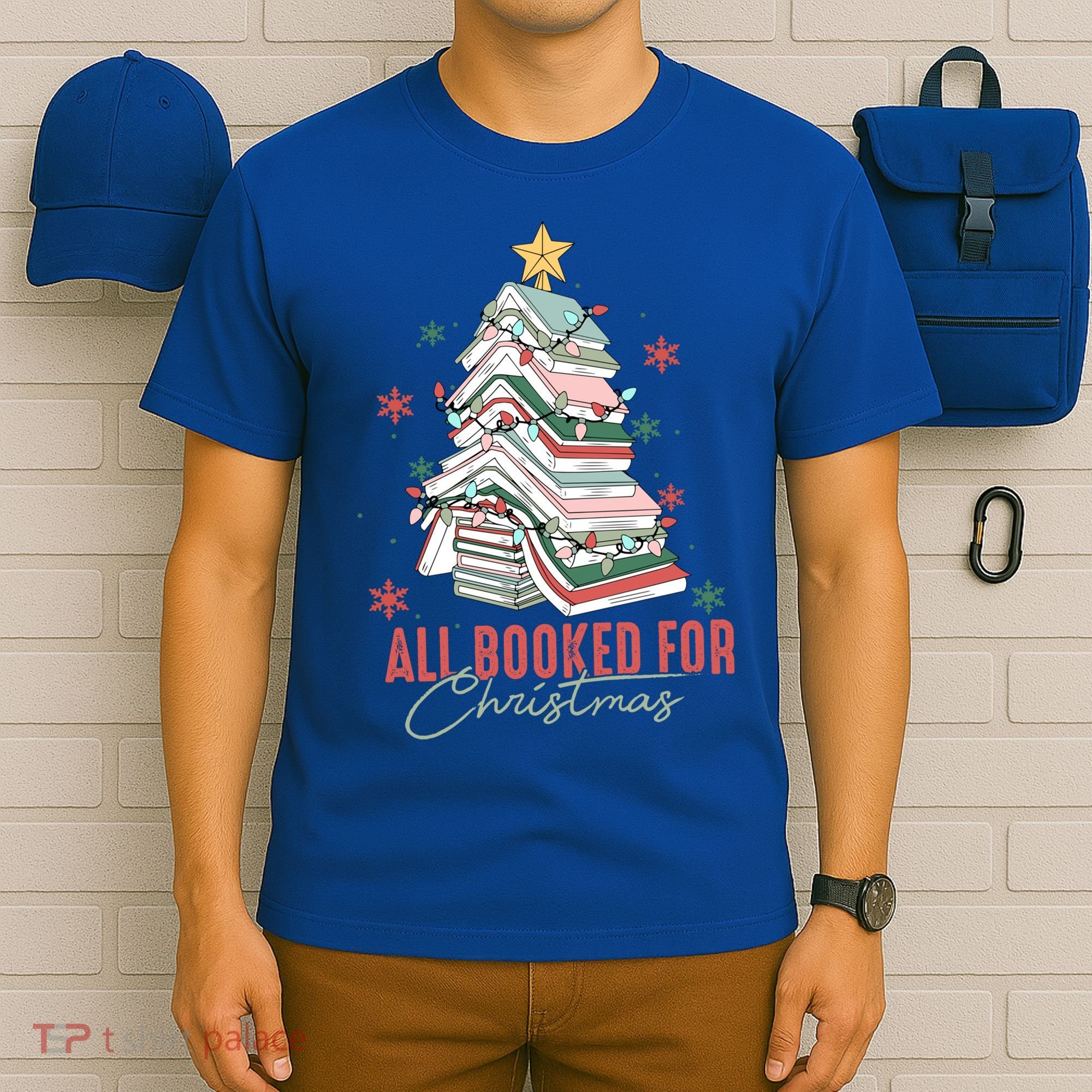 All Booked For Christmas Book Tree Christmas Xmas Lights Gift T-Shirt